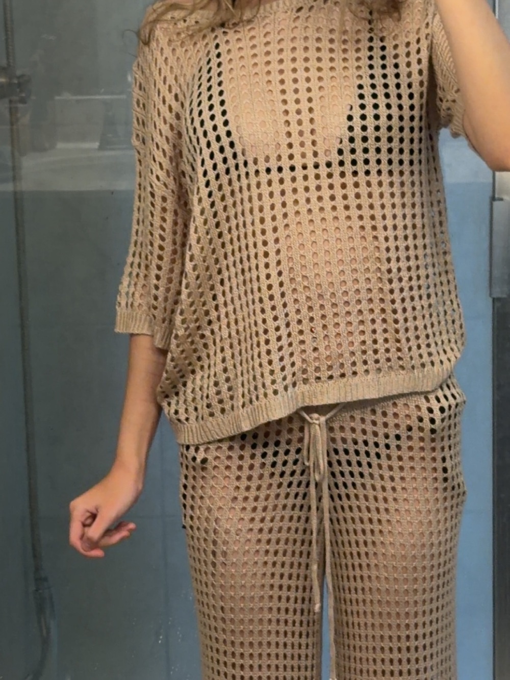 Nordstrom Rack Beige Open-Knit Two-Piece Set